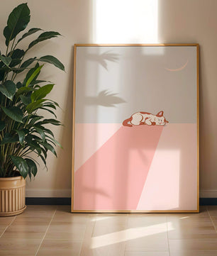 Schlafende Katze in minimalistischer Mondlichtszene