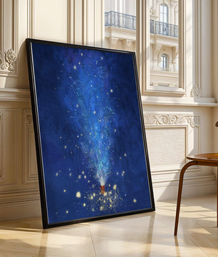Feu d'artifice bleu dans la nuit avec étincelles dorées