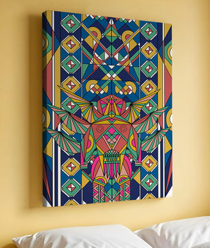 Obra de arte abstracta geométrica colorida con patrones simétricos
