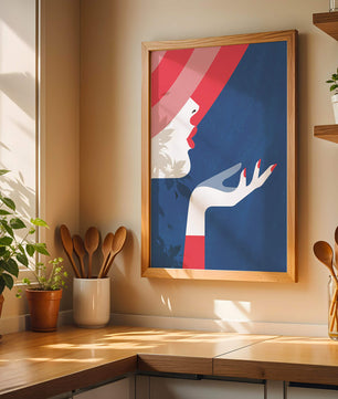 Elegant Woman with Red Hat and Stylized Hand - Mi tienda