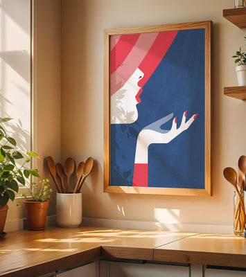Elegant Woman with Red Hat and Stylized Hand