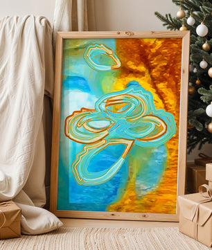 Abstract vibrant swirls in blue and orange colors