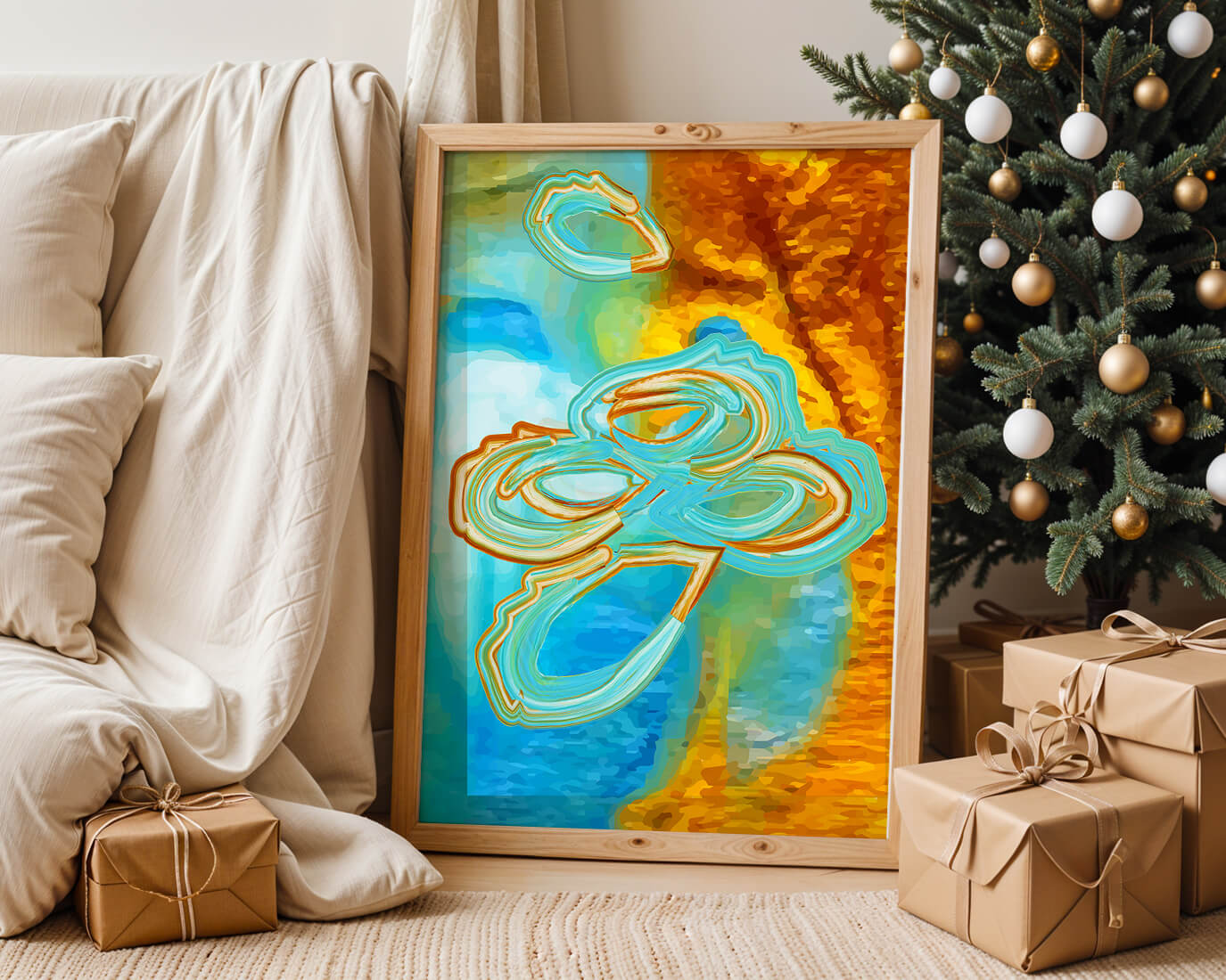Abstract vibrant swirls in blue and orange colors