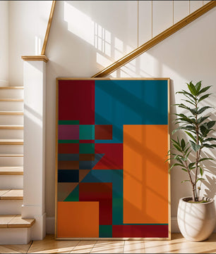 Diseño abstracto geométrico colorido con bloques y tonos audaces