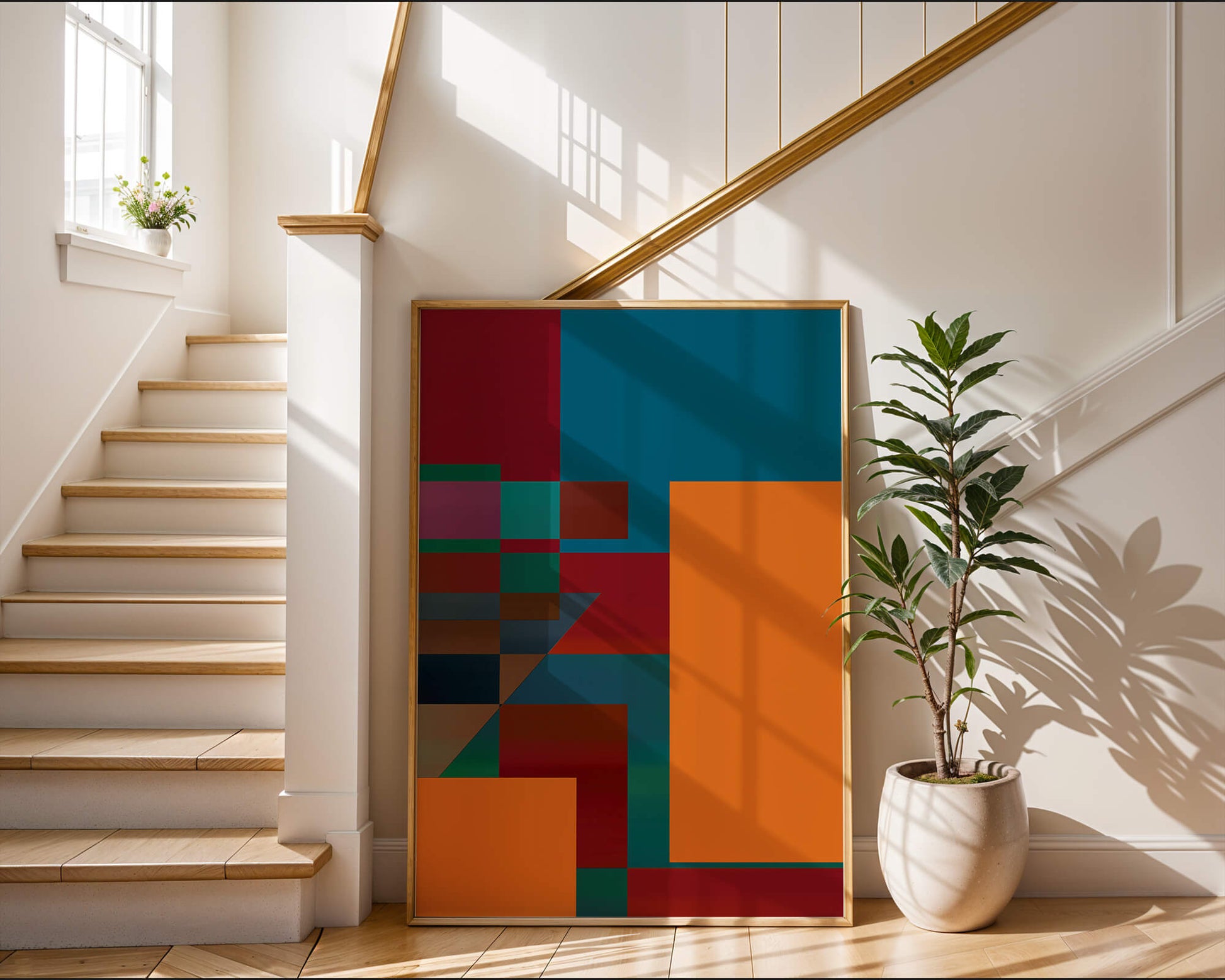 Colorful geometric abstract design with bold blocks and tones