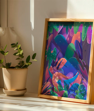 Selva surrealista onírica con mujer dormida