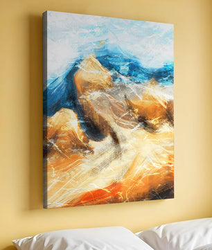 Paisaje abstracto con tonos azules y dorados