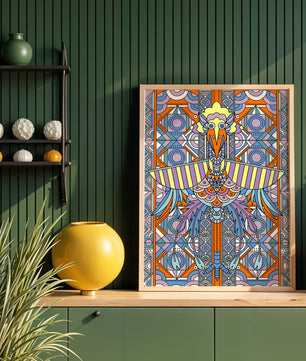 Oiseau géométrique coloré avec motifs détaillés