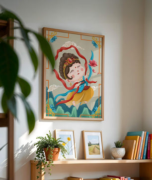 Whimsical illustration of a joyful child deity with lotus and clouds