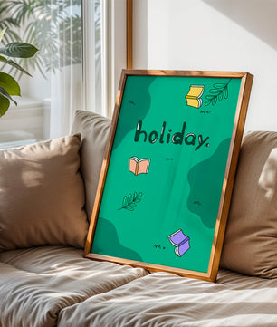 Diseño temático de vacaciones colorido con libros y hojas
