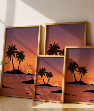 Sunset Over Tropical Island with Palm Trees and Birds - Mi tienda