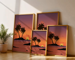 Sunset Over Tropical Island with Palm Trees and Birds - Mi tienda