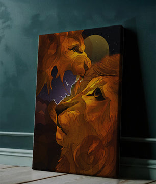Majestic Lion Illustration in Cosmic Night Setting