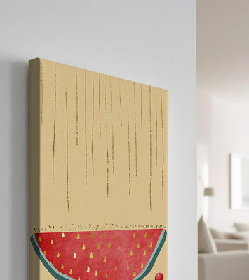 Abstract Watermelon Slice with Gold Accents on Minimalist Background