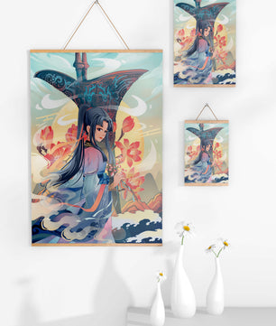 Art fantastique élégant : femme en tenue traditionnelle avec fond floral