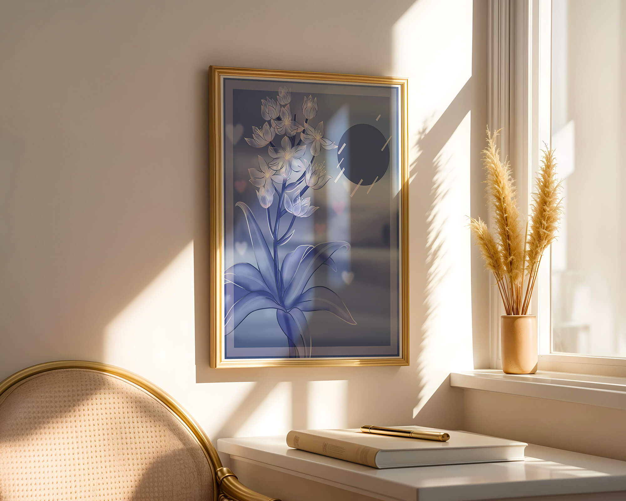 Delicate blue floral illustration with stylish geometric elements