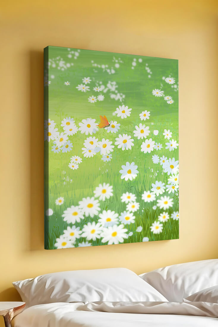 Butterfly Resting on Daisies in a Summer Meadow