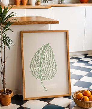Detailed Green Leaf Line Drawing Art - Mi tienda