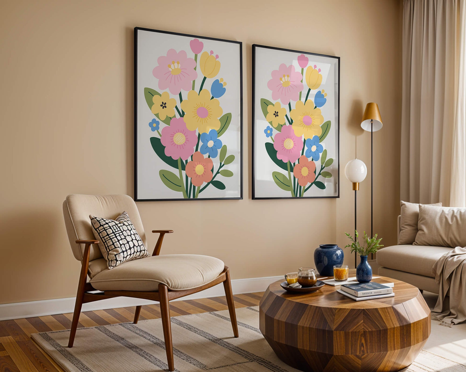 Ramo ilustrado de flores coloridas