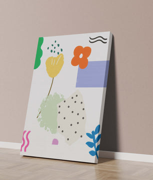 Abstraktes Blumendesign mit bunten geometrischen Formen