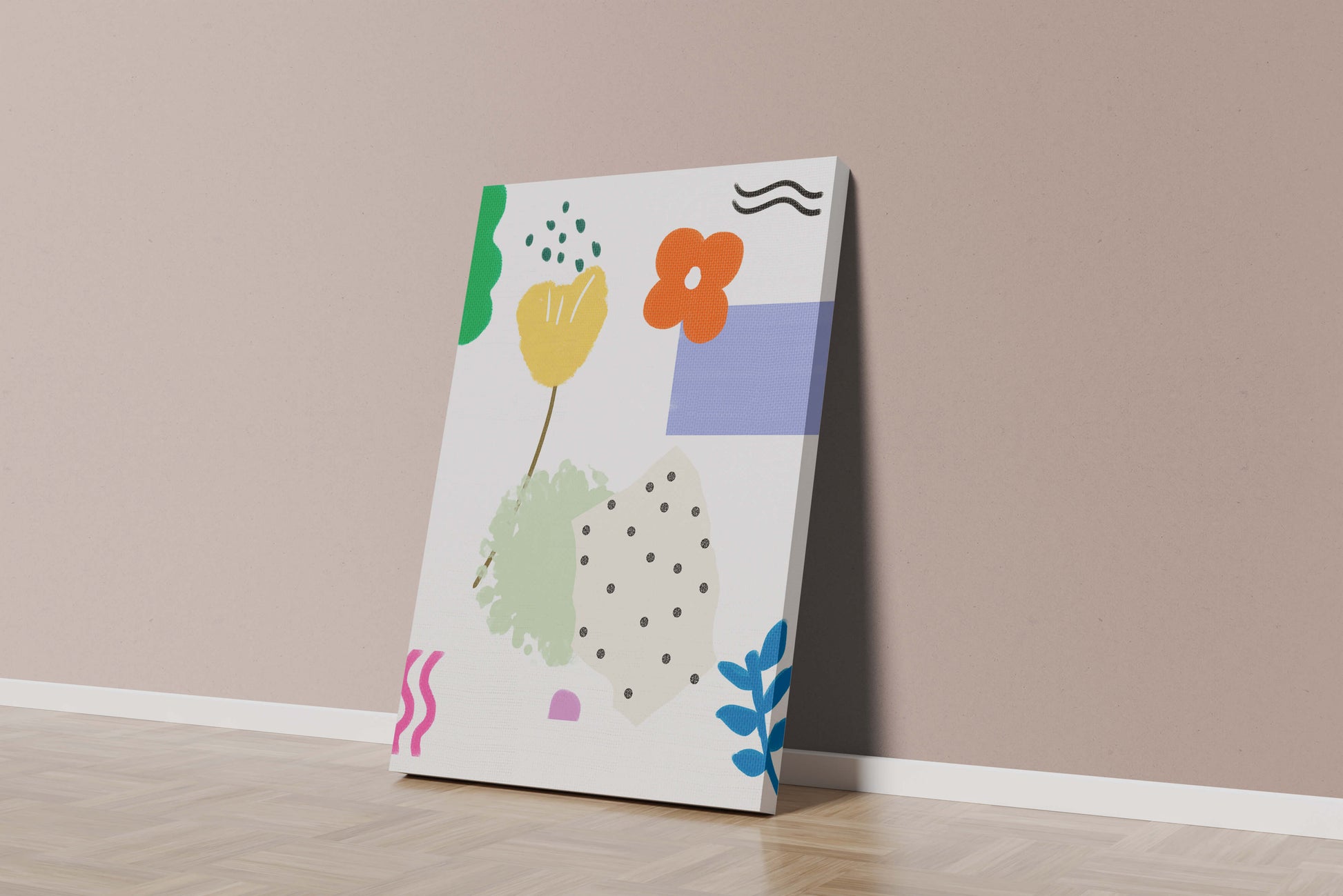 Abstract floral design with colorful geometric shapes