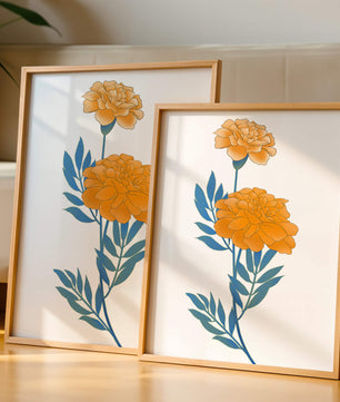 Elegante Illustration lebendiger Ringelblumen auf grünem Hintergrund