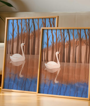 Serene swan on calm water with reflections of trees