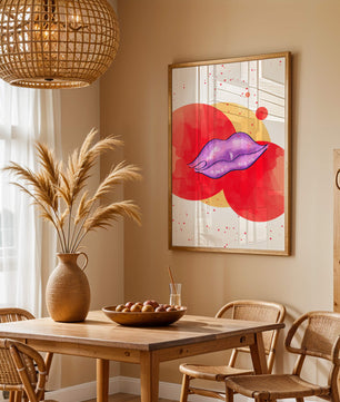 Vibrant Abstract Artwork Featuring Purple Lips on Watercolor Background