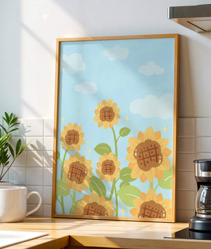 Sunflowers Under Blue Sky with Floating Clouds