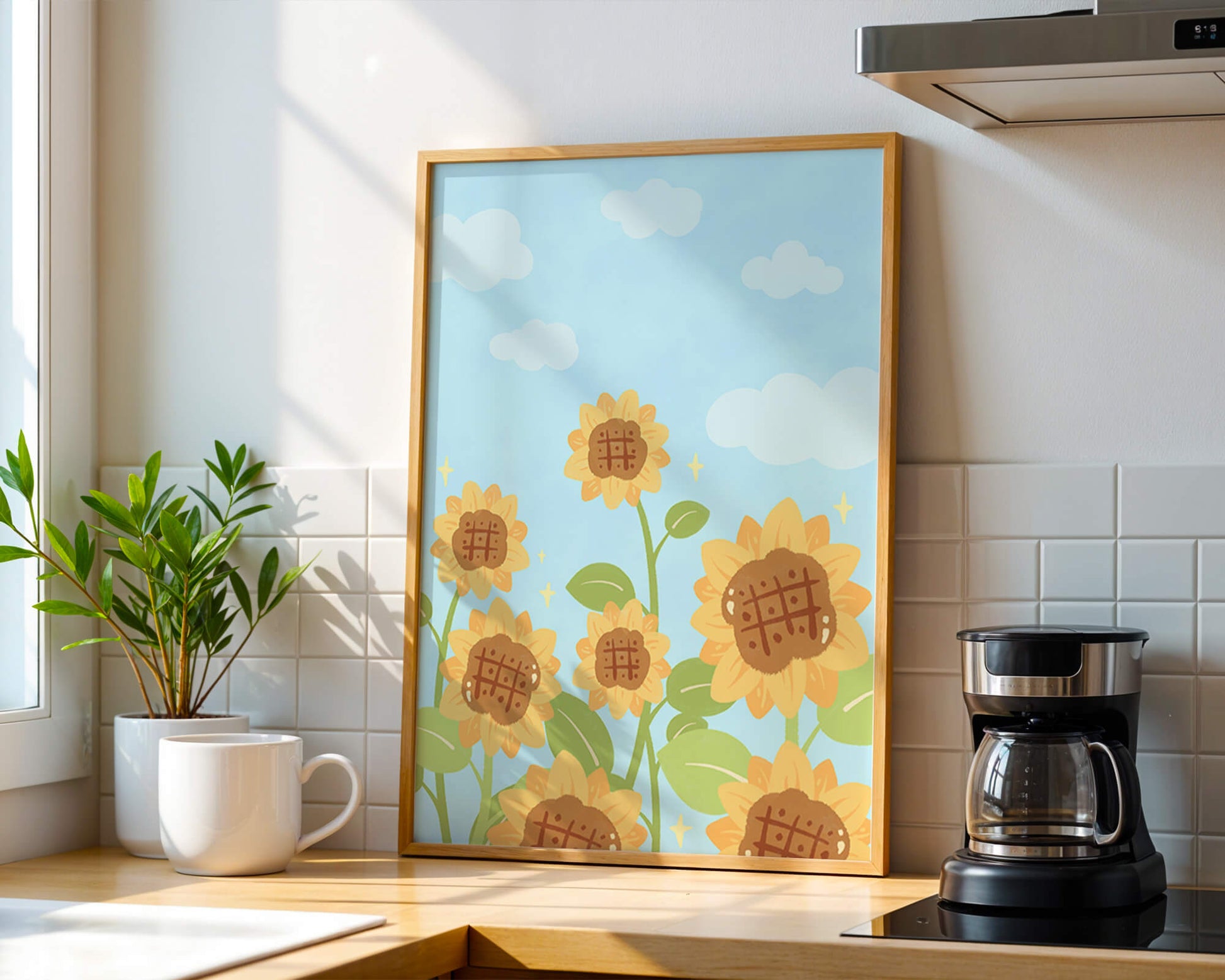 Sunflowers Under Blue Sky with Floating Clouds