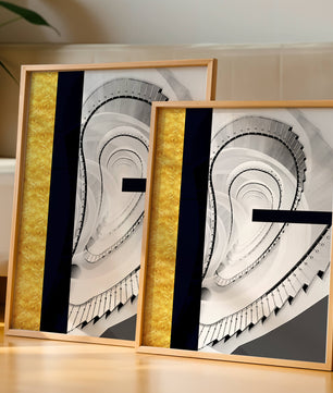 Abstract spiral staircase with a gold accent design