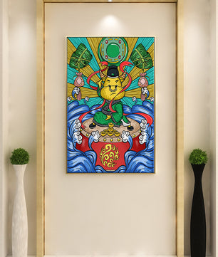 Colorful illustration of a mythical creature with traditional elements and vibrant colors