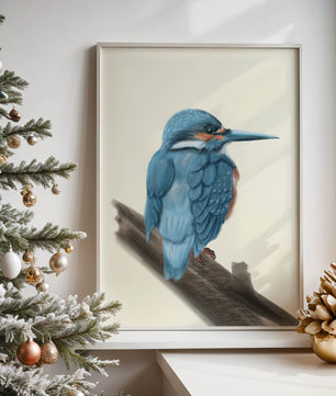 Illustration of a vibrant blue bird on a branch