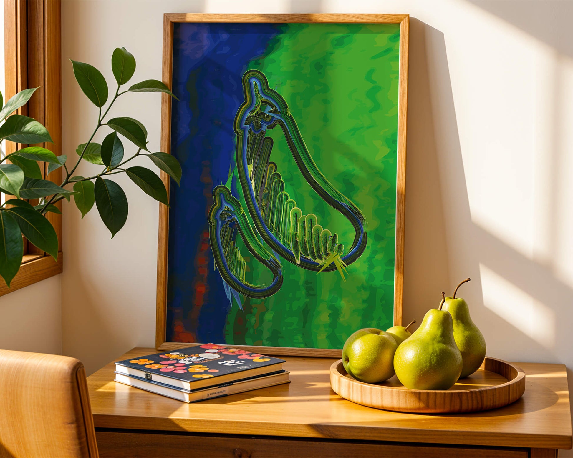 Abstract colorful artwork with vibrant shapes and lines
