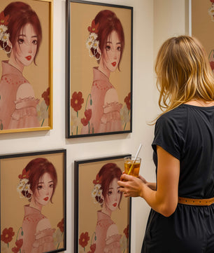 Portrait élégant d'une femme avec des ornements floraux et une expression douce