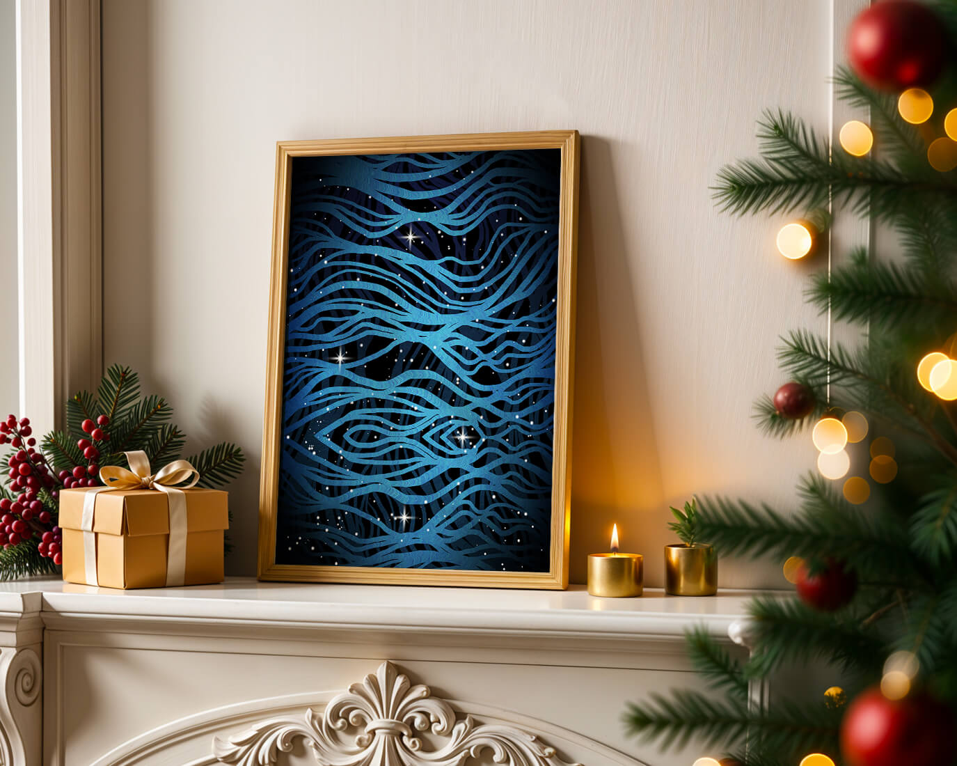 Abstract blue wave lines with starry night background