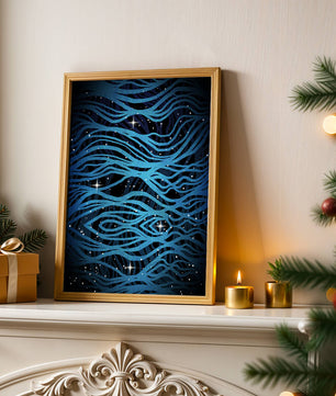 Abstract blue wave lines with starry night background