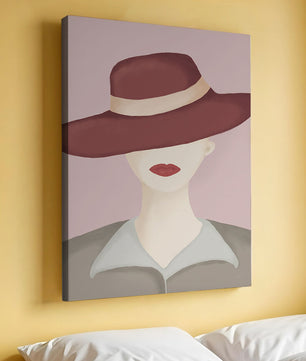 Stylish Woman in Vintage Hat with Minimalist Fashion Art