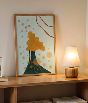 Abstract Portrait of a Woman with Flowing Golden Hair and Geometric Shapes - Mi tienda