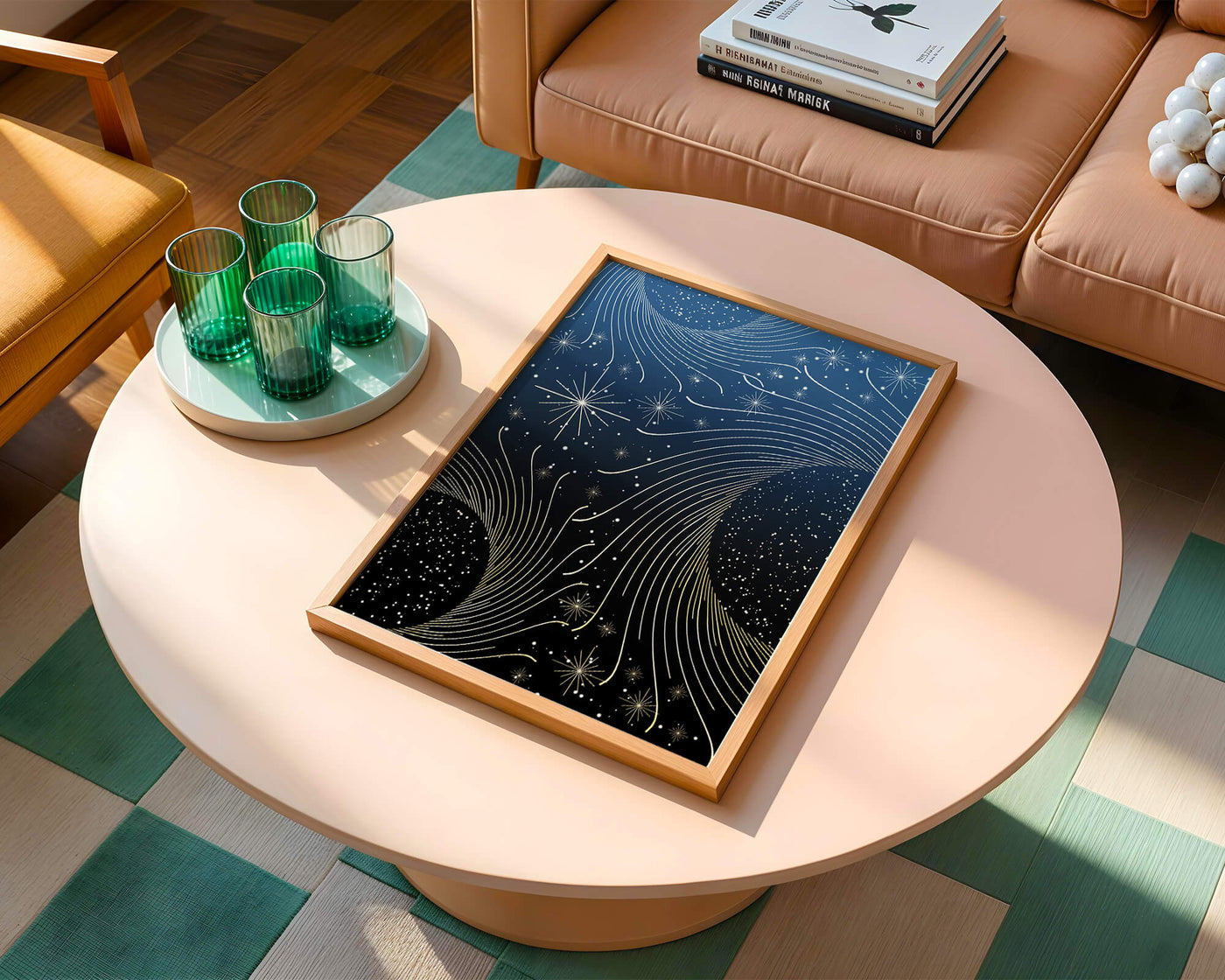 Elegant starry night with golden cosmic swirls