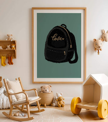 Elegant black backpack with gold accents and love inscription