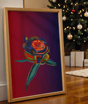 Rosa abstracta vibrante con colores dinámicos sobre fondo degradado