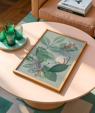 Floral botanical pattern with green leaves and delicate flowers