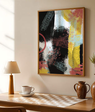 Abstract brush stroke art with vibrant colors on textured background