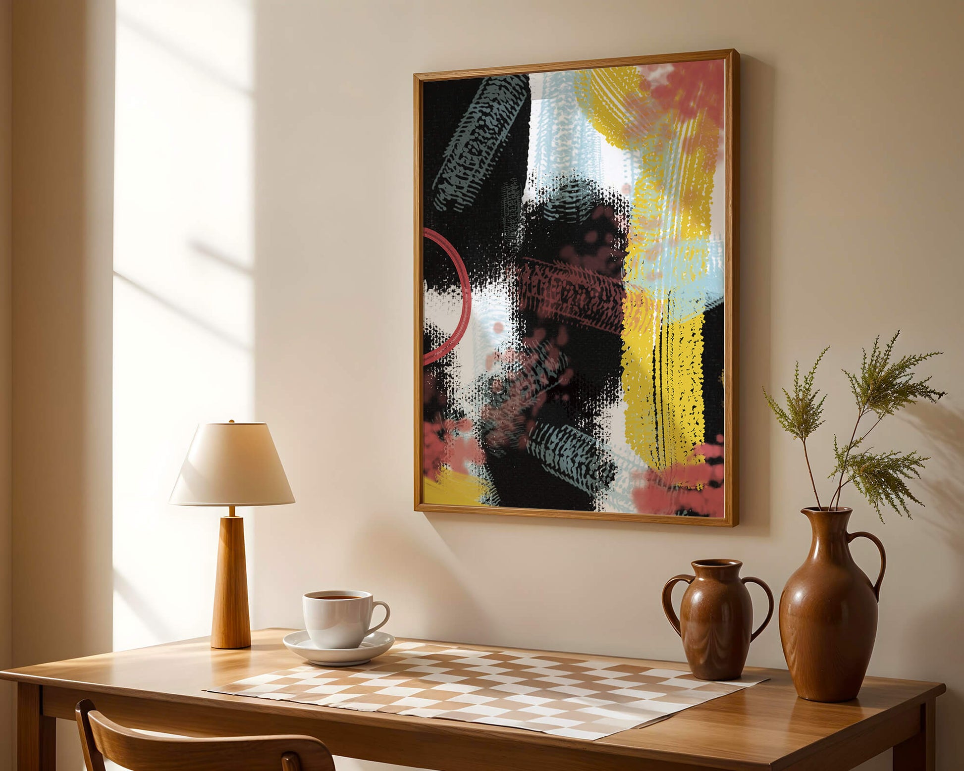 Abstract brush stroke art with vibrant colors on textured background