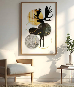 Zeitgenössische Elch-Silhouette-Kunst mit goldenen Akzenten und Marmorstruktur