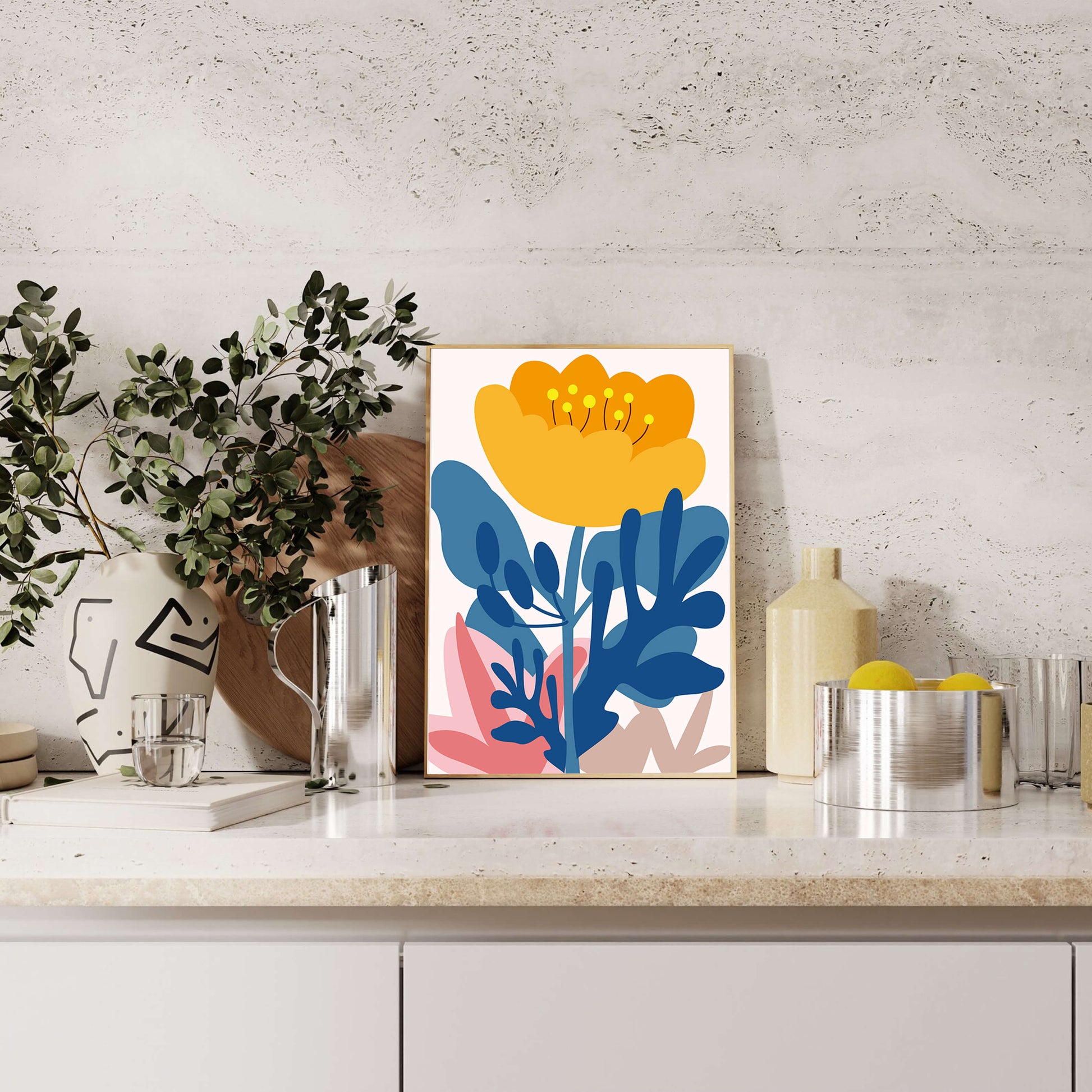Colorful abstract floral illustration with vibrant leaf patterns