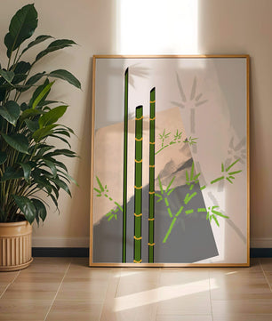 Arte minimalista de bambú con sombras abstractas de bambú