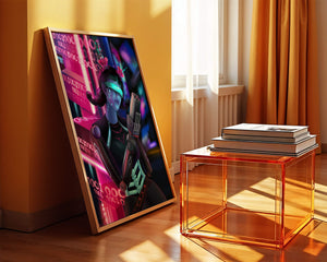 Futuristic Cyborg Woman in Digital Neon Landscape - Mi tienda