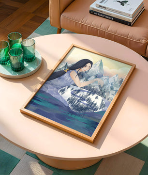 Majestic Woman Overlooking Snowy Mountain Landscape
